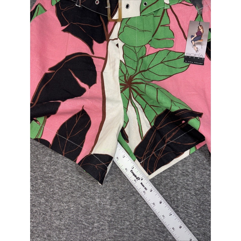 NWT Sofia Jeans Women's Blend Paperbag Chino Floral Linen Shorts w/ Belt Size 2 - Picture 4 of 10